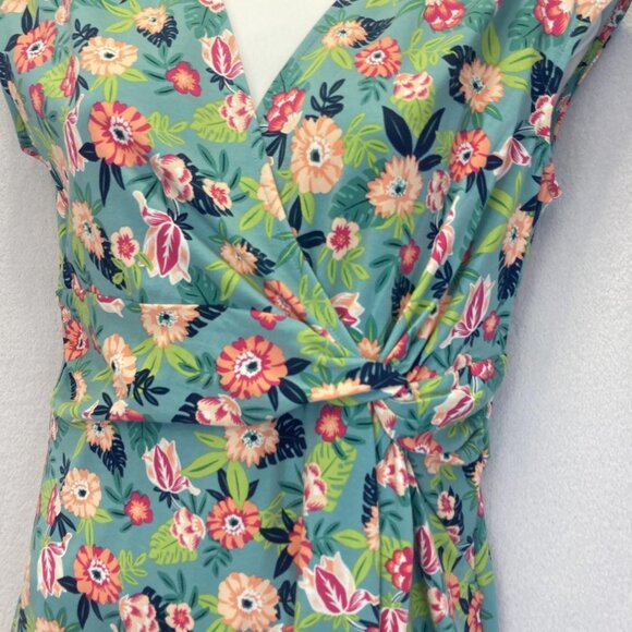 Lands End Floral Faux Wrap Dress Womens Size Small 6 8 Modal Green Colorful Knee - Picture 7 of 12